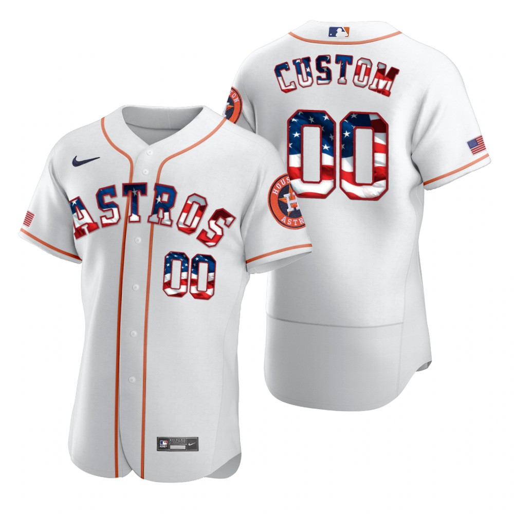 Houston Astros Custom Men Nike White Fluttering USA Flag Limited Edition Authentic MLB Jersey